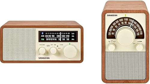 Sangean WR-16 AMFMBluetoothUSB Phone Charging Wooden Cabinet Radio & WR-15WL AMFM Table Top Wooden Radio, Walnut