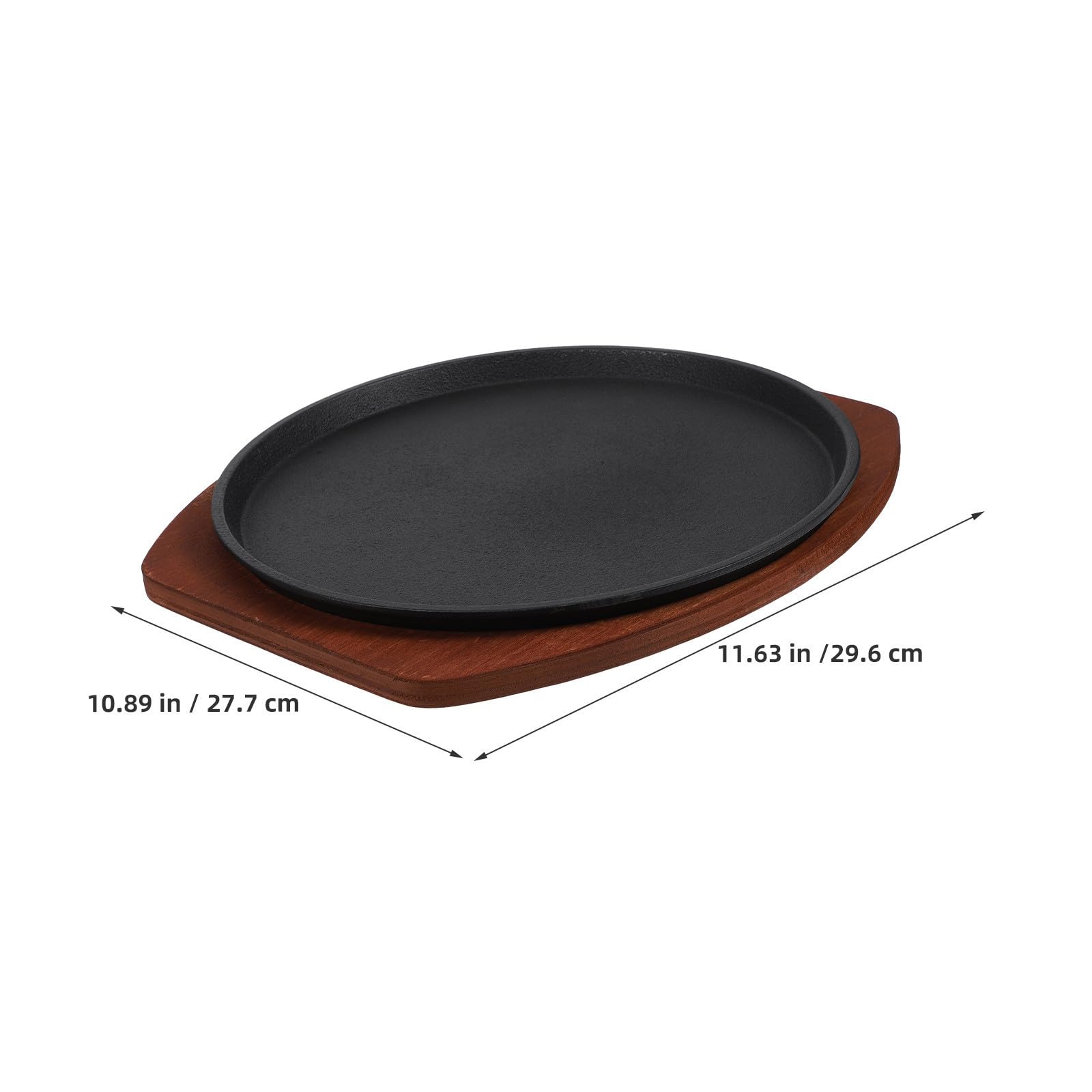 ULTECHNOVO Plaque de Cuisson en Fonte pour Barbecue Extérieur, Poêle à Steak 27cm avec Base en Bois, Résiste aux Hautes Températures, pour Restaurant et Rassemblements
