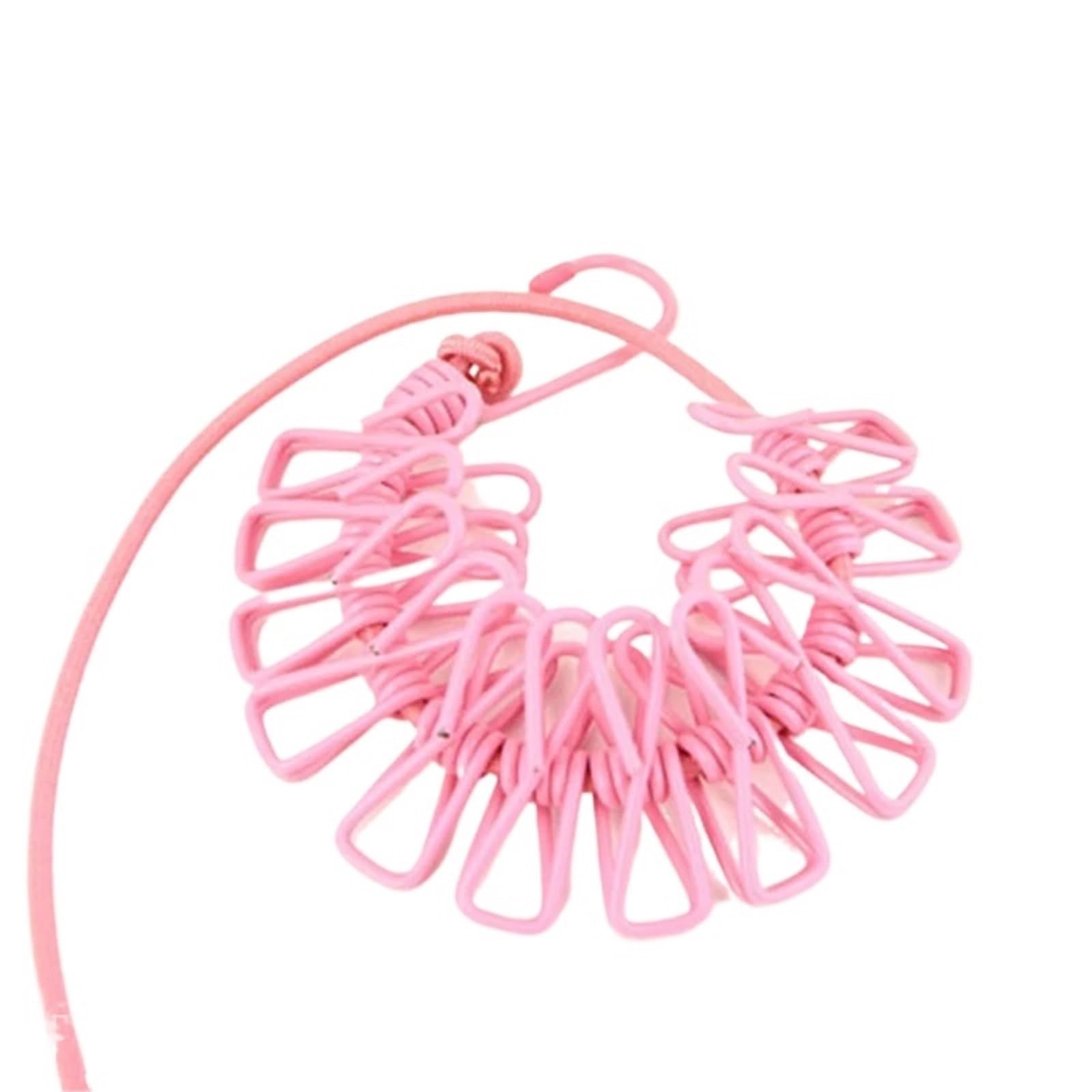 Laundry Line Fabric Clothesline With 12 Clips Portable With Retractable Dryer Drying Rack (For Outdoor Use) Balcony Garden(Pink)