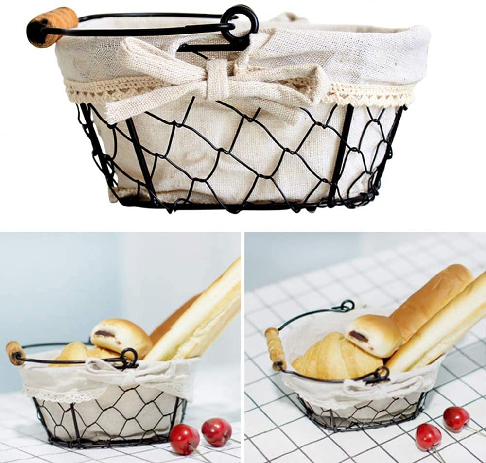 Cesta de Almacenamiento portátil Multifuncional de Estilo nórdico con Forro de Lino para Verduras, Huevos, comestibles, Frutas-Oval