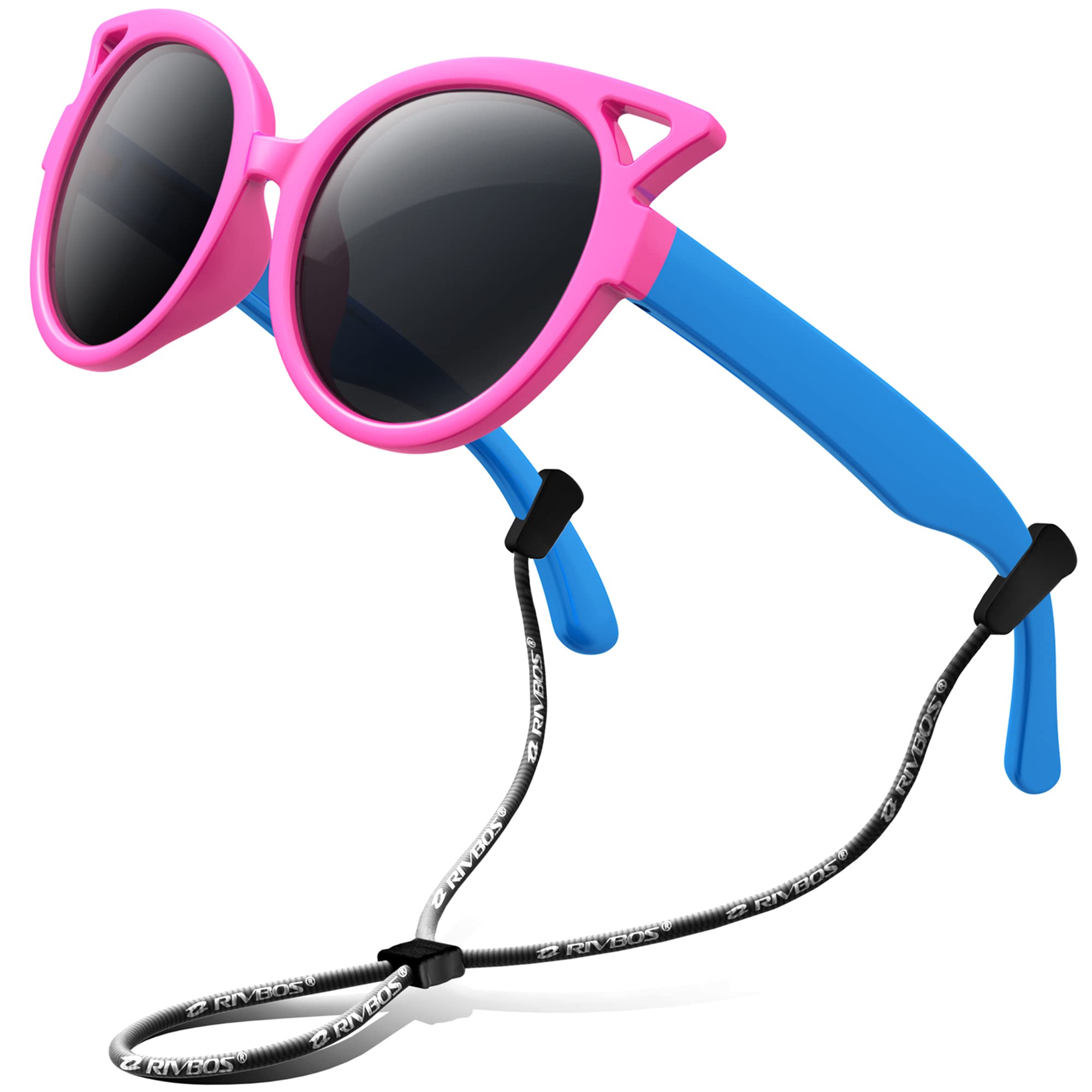 RIVBOS Kids (Age 3-8) Sunglasses for Girls Boys with Strap Polarized UV Protection Flexible Rubber Shades RBK002