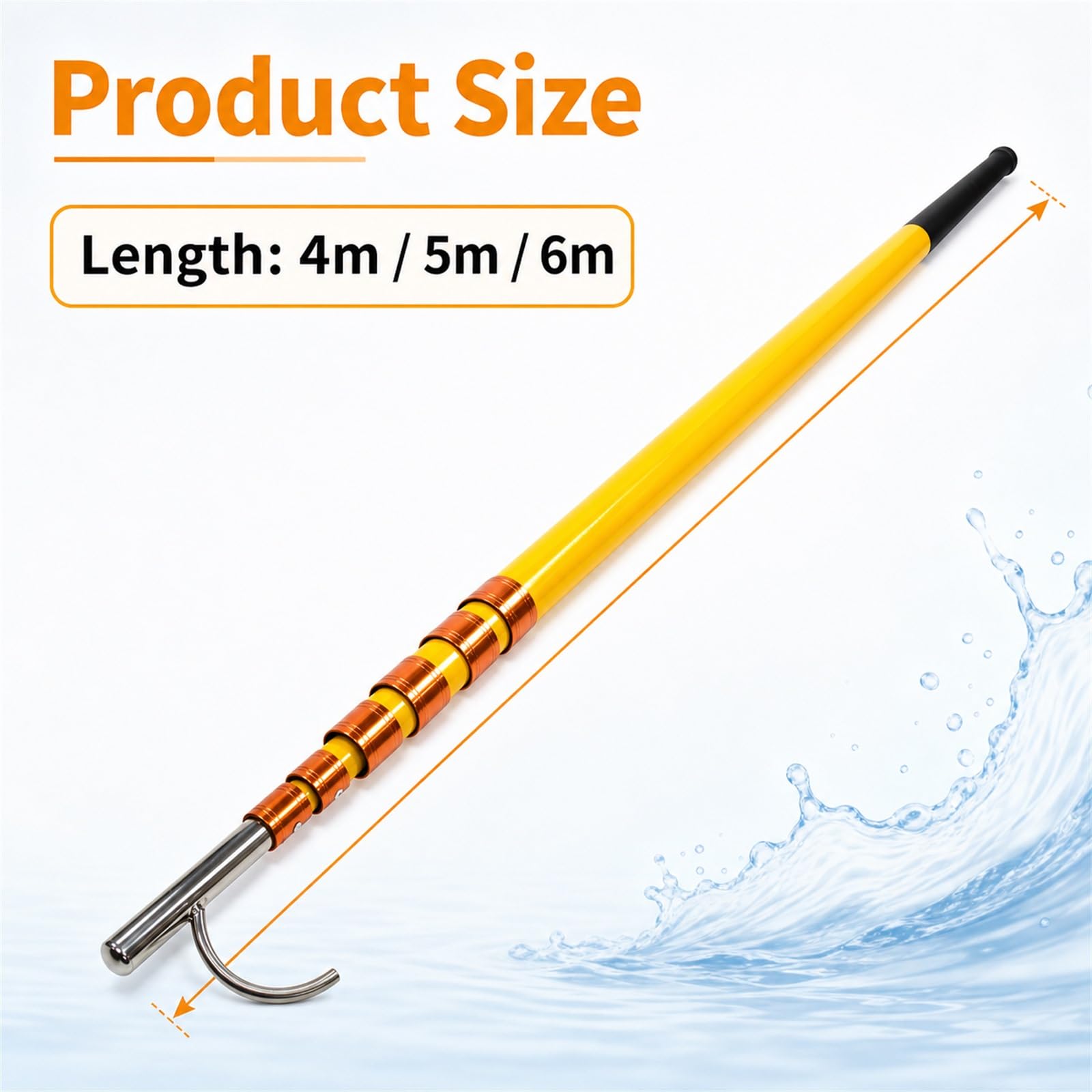 Asta telescopica per Gancio da Barca,Mezzos Marinaio Nautico ad Alta Resistenza,Asta telescopica nauticas con Gancio,Rust Resistant,Lightweight,per ormeggi e Accessori