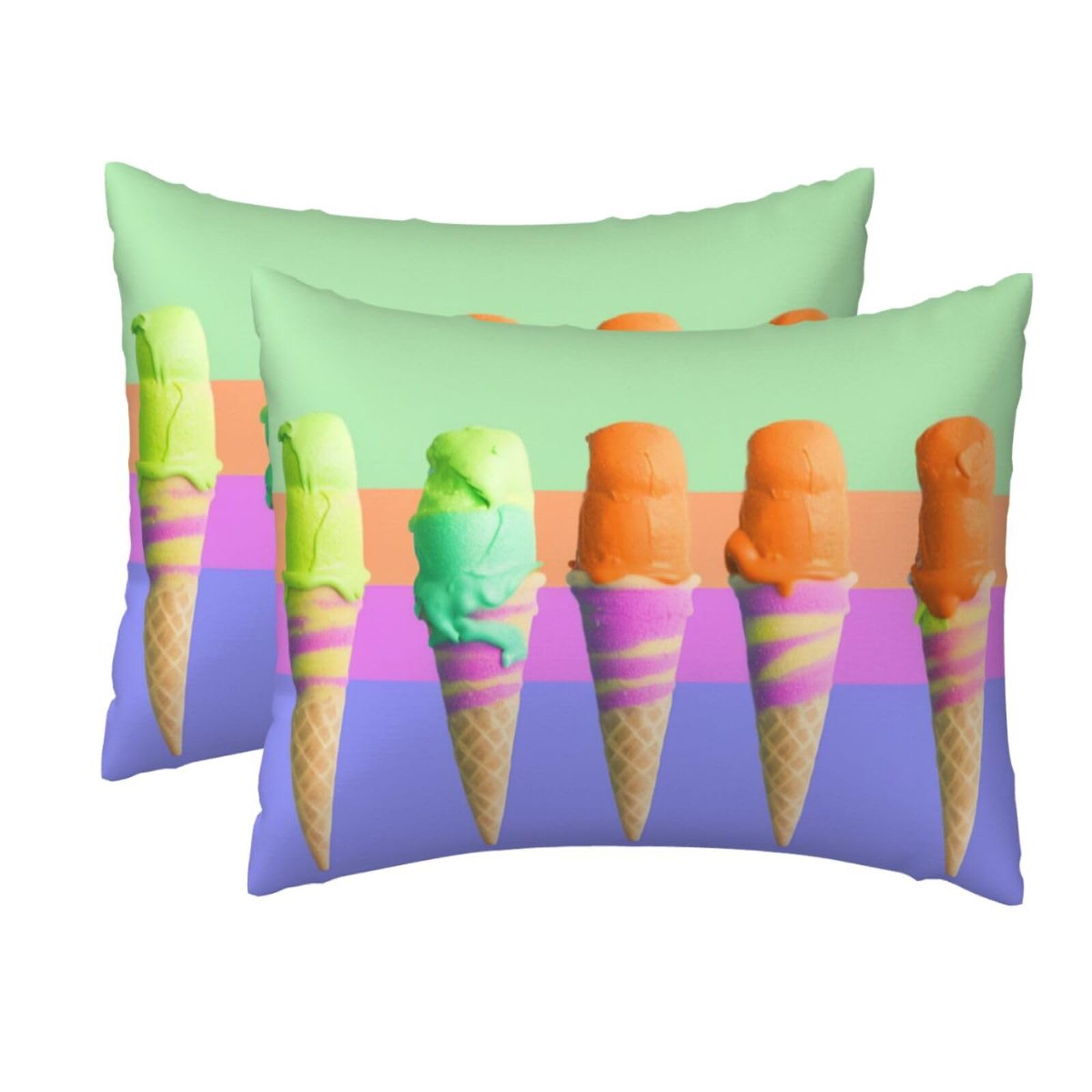 2 Pack Standard Size Pillow Cases for Hair and Skin Soft Breathable Pillow Case Covers with Hidden Zipper Ice Cream Rainbow Gradient Pillowcase 20x26 Inches Pillow Cover for Sleeping Gift