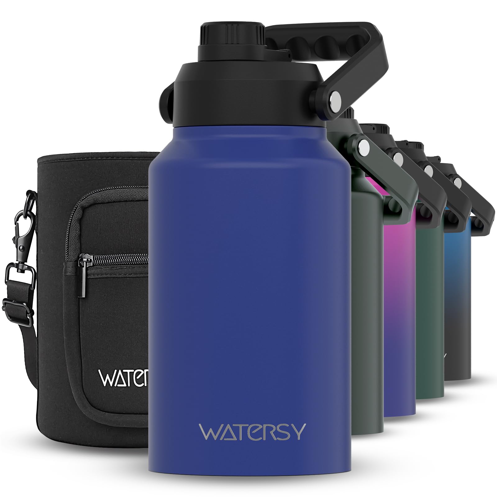 WATERSY 2/3 Gallon Water Bottle Insulated(Cold for 48 Hrs),BPA Free&Leak Proof,87oz Stainless Steel Water Jug/Flask,Big thermo,Large Water Bottle with Handle for Gym,Hiking,Camping,Deep Blue