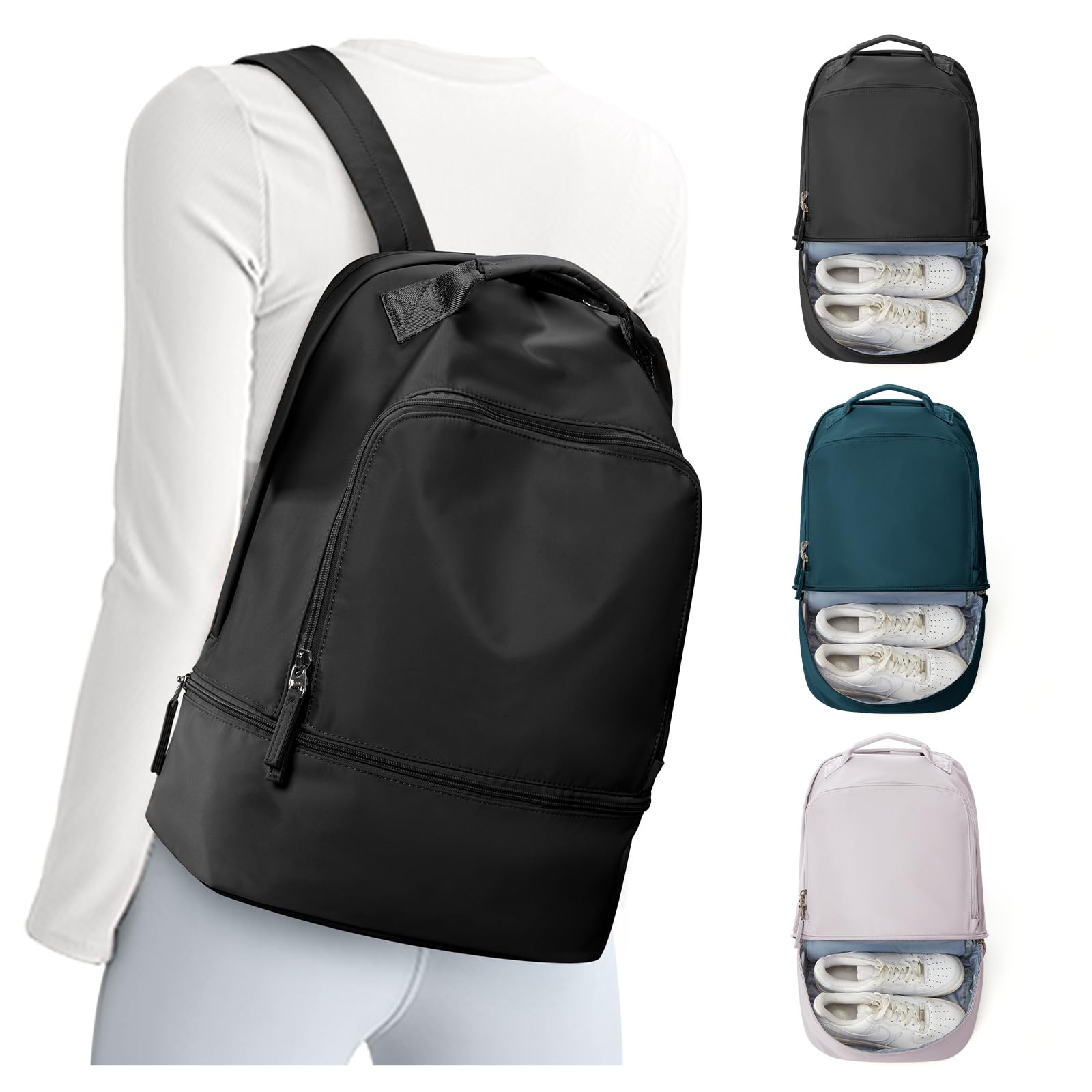 Gym Backpack for Women, Gym Bag with Shoe Compartment, Water Resistant Lightweight Sports Yoga Travel Backpack with Wet Pocket,Cheer Backpack,Black