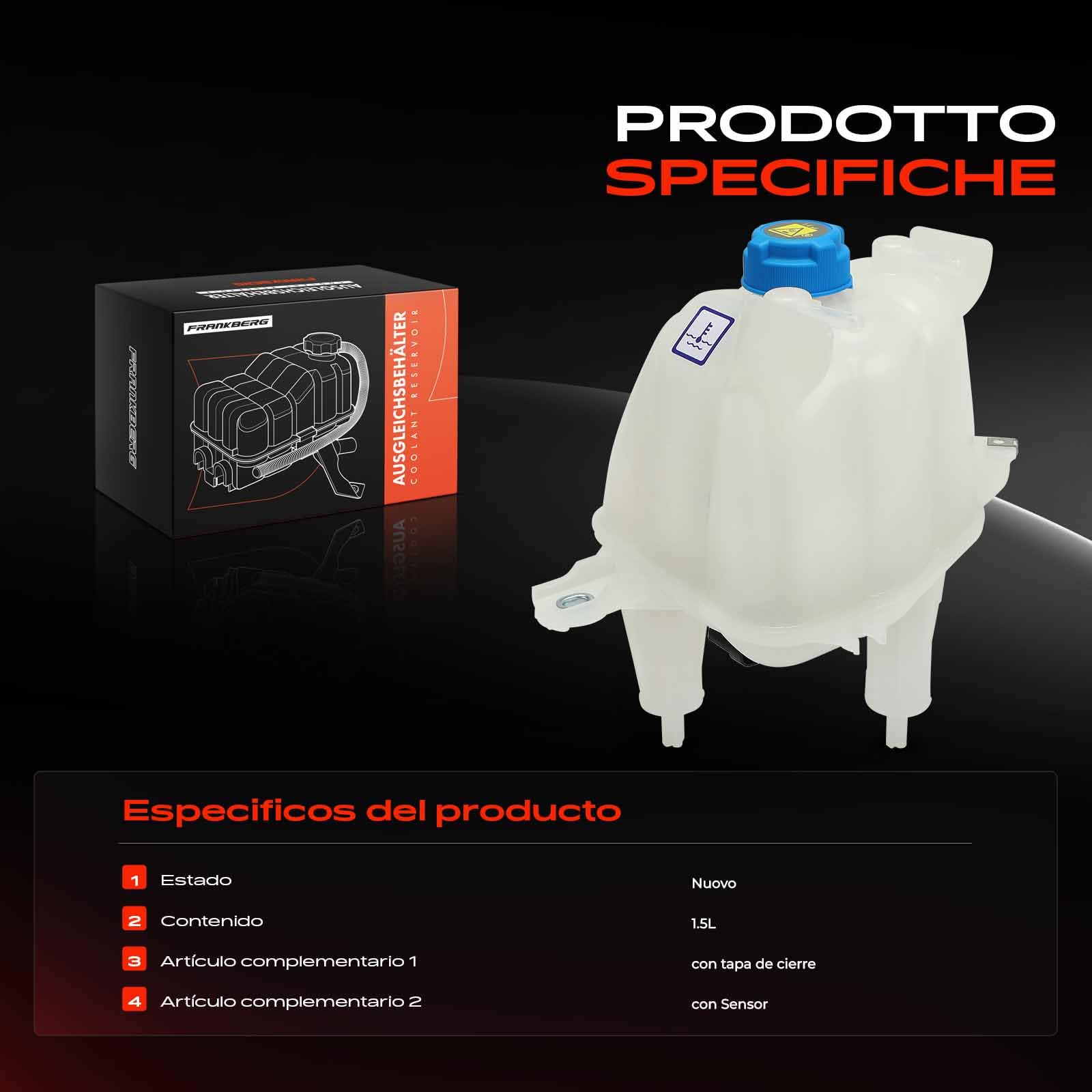 Frankberg Depósito de compensación Refrigerante Compatible con Ducato Furgoneta 250 3.0L Ducato Furgoneta 250 2.2L Ducato Bus 250 2.3L Boxer Bus 2.2L Jumper Bus 2.2L Replace# 1340758080