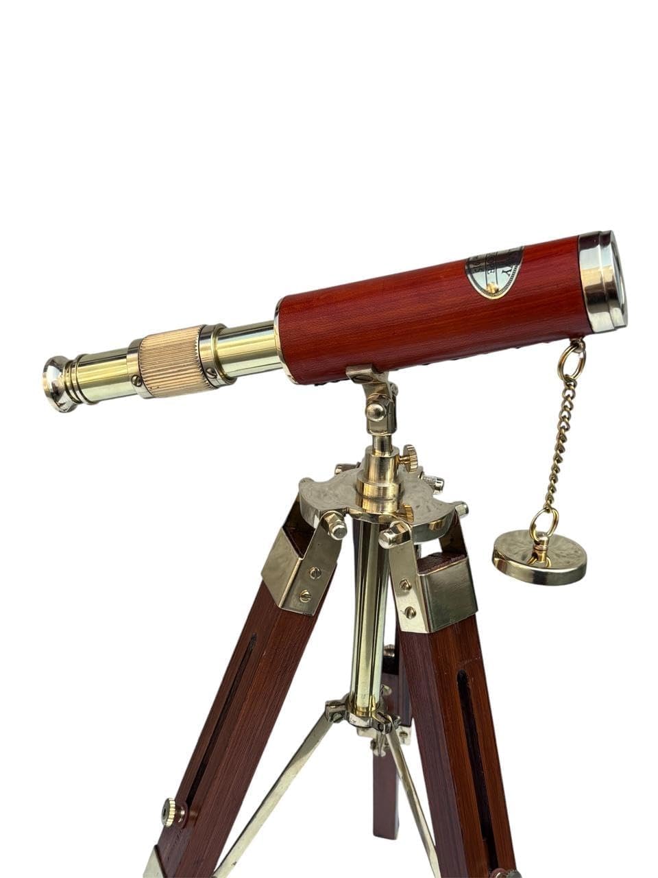 Decorative Brass Nautical Telescope with Wooden Tripod | Vintage Maritime Spyglass Collectible for Home Office Study Library Gift-image-14