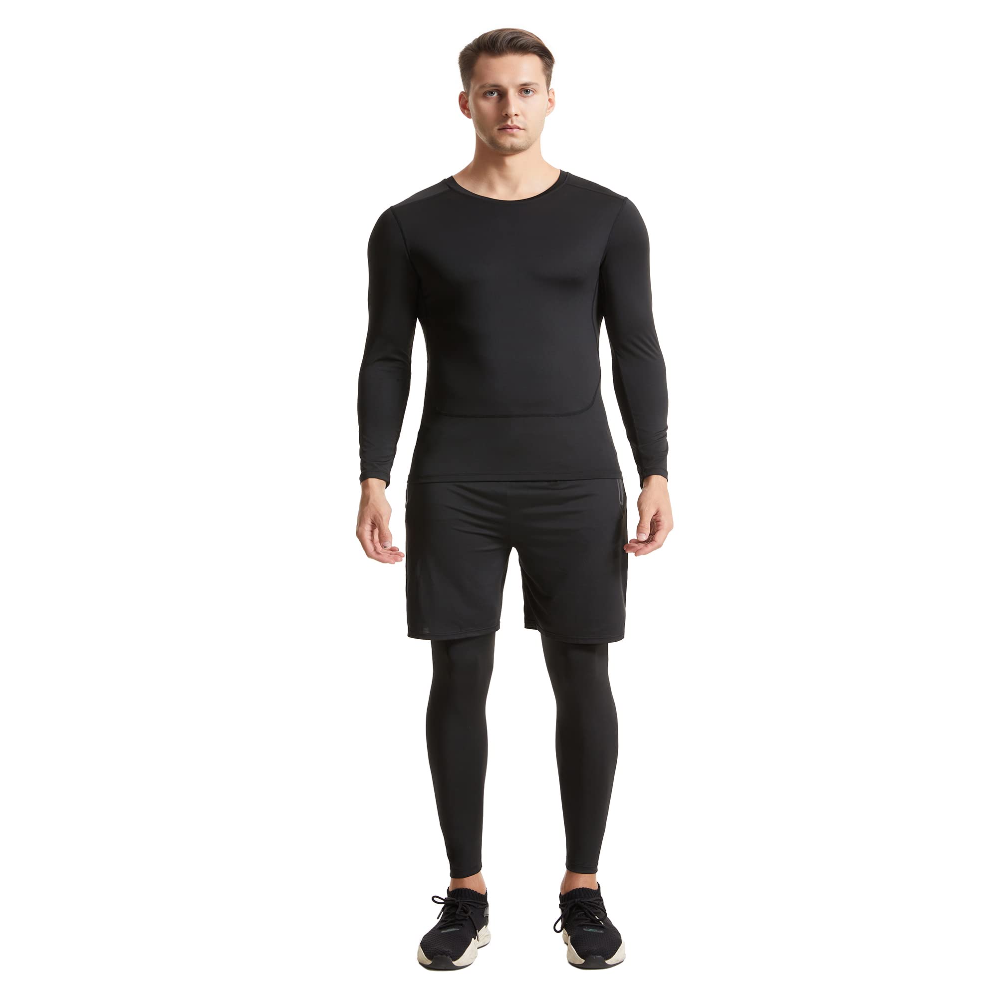 Ropa de entrenamiento físico para hombre, pantalones de compresión para correr, camisa de manga corta/larga, conjunto de chaqueta superior, 5 uds