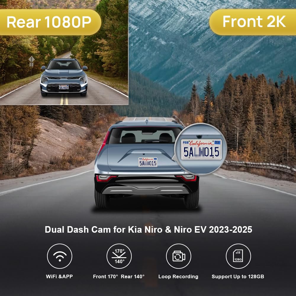 Fitcamx Dashcam 4K Per Kia Niro E Niro EV 2017-2022 | Video Ultra HD | WiFi | Installazione Plug &amp; Play | Include Scheda 64GB