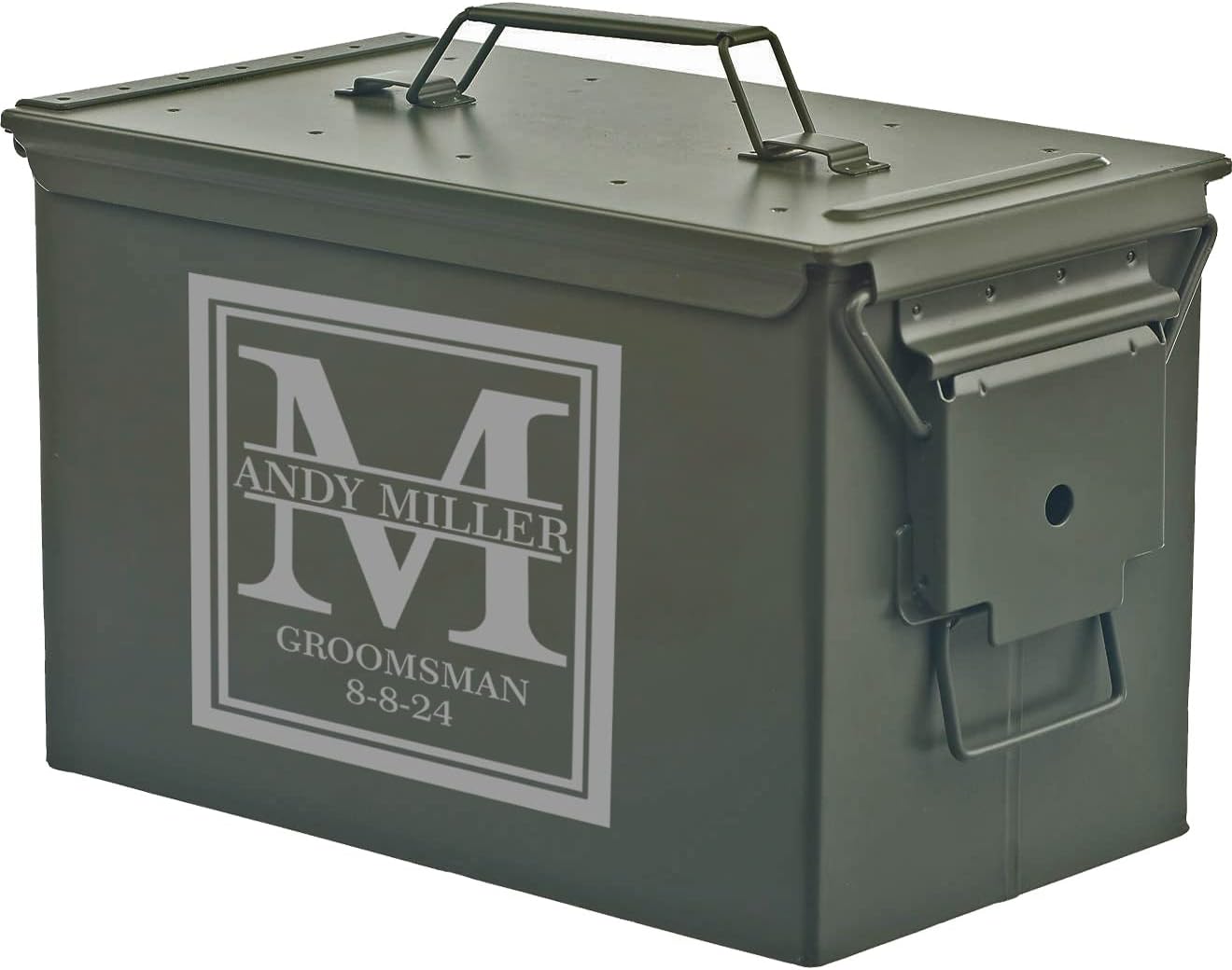 Custom Engraved Ammo Box Metal Ammunition Case Steel Storage Can Personalized Deluxe Block Initial (30 Caliber, Green)