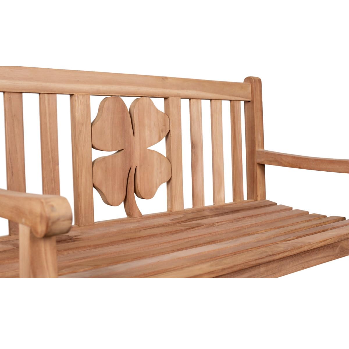 Bank mit Gravur zB Schild Lieblingsplatz (Namen), Friesenbank Kleeblatt 120cm, Edelstahlschild personalisiert Teakholz-Gartenbank Geschenk-Idee Geburtstag Hochzeit UVM.