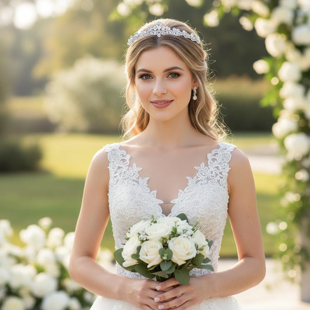 EVER FAITH Tiara Cristallo Austriaco Gioielli dei Capelli Matrimonio Fascia Argento-Fondo