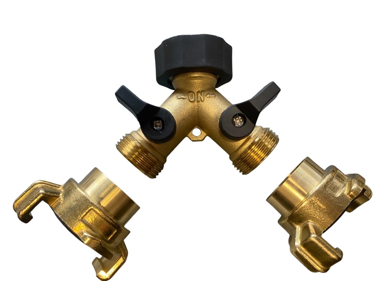 Cost Wise solid brass claw fittings with brass two way tap splitter,fits taps with,3/4" bsp thread,as used by professional gardeners,landscapers and nursery workers