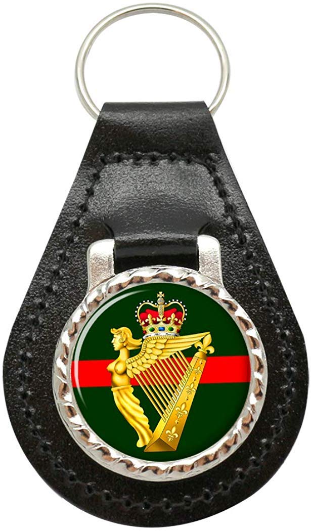 Giftshop Uk Unisex Black Leather And Silver Metal Ulster Defence Regiment, British Army Leather Key Fob