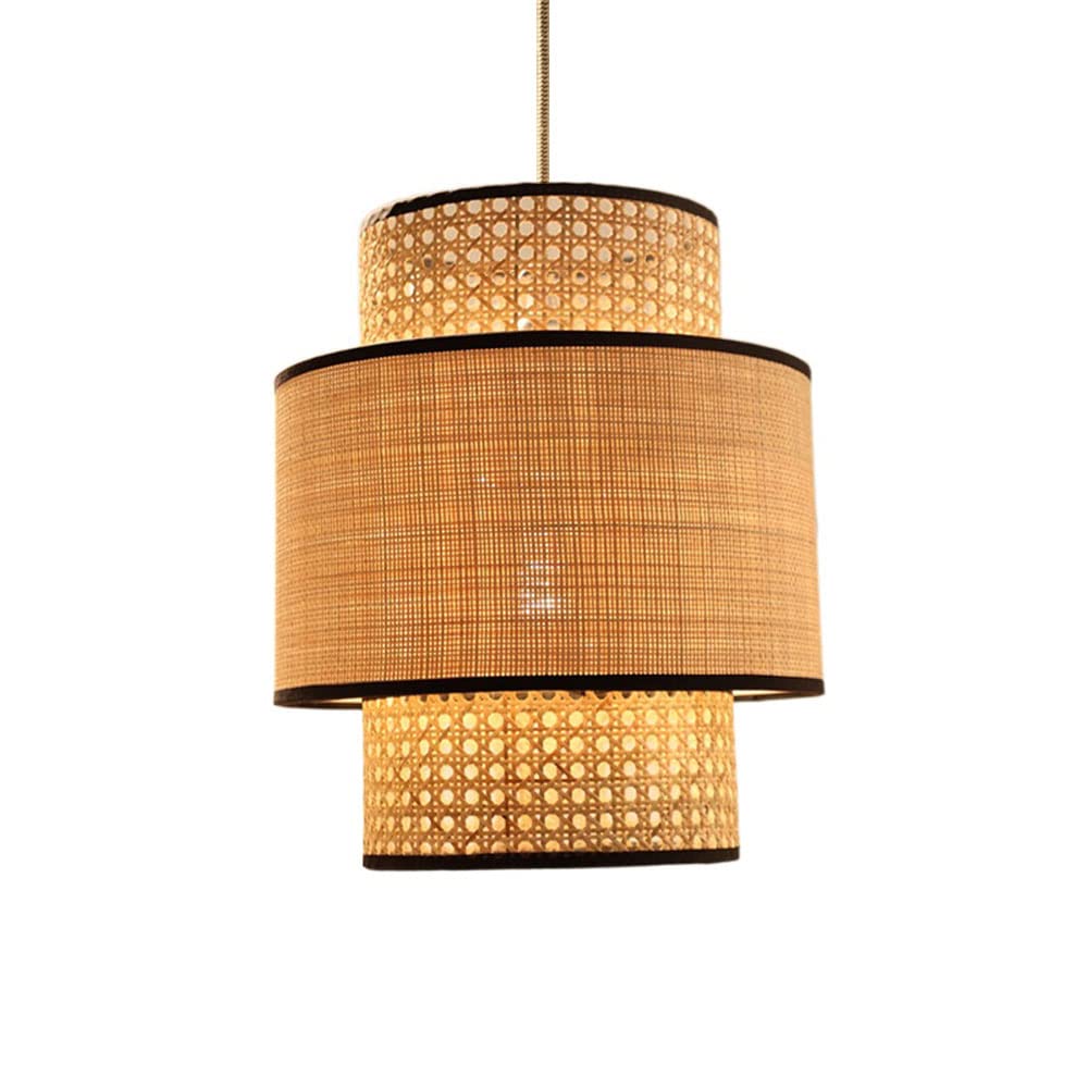 LYMSXAZOU Dining Room Pendant Light Fixtures 1 Large Craft Rattan Chandelier Bohemia Lamp Fixture Cylindrical Decor for Living Restaurant Coastal