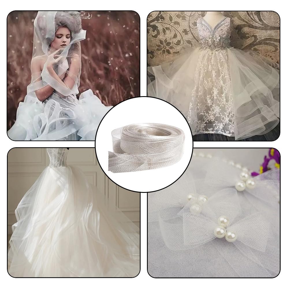 Taśma siatkowa 30 mm x 5 m Crinoline Band Metal Boning Rosshare plecionka ozdobna taśma usztywniająca elastyczna włosie końskie warkocz sztywny warkocz Horsehair Braid do szycia sukni ślubnej