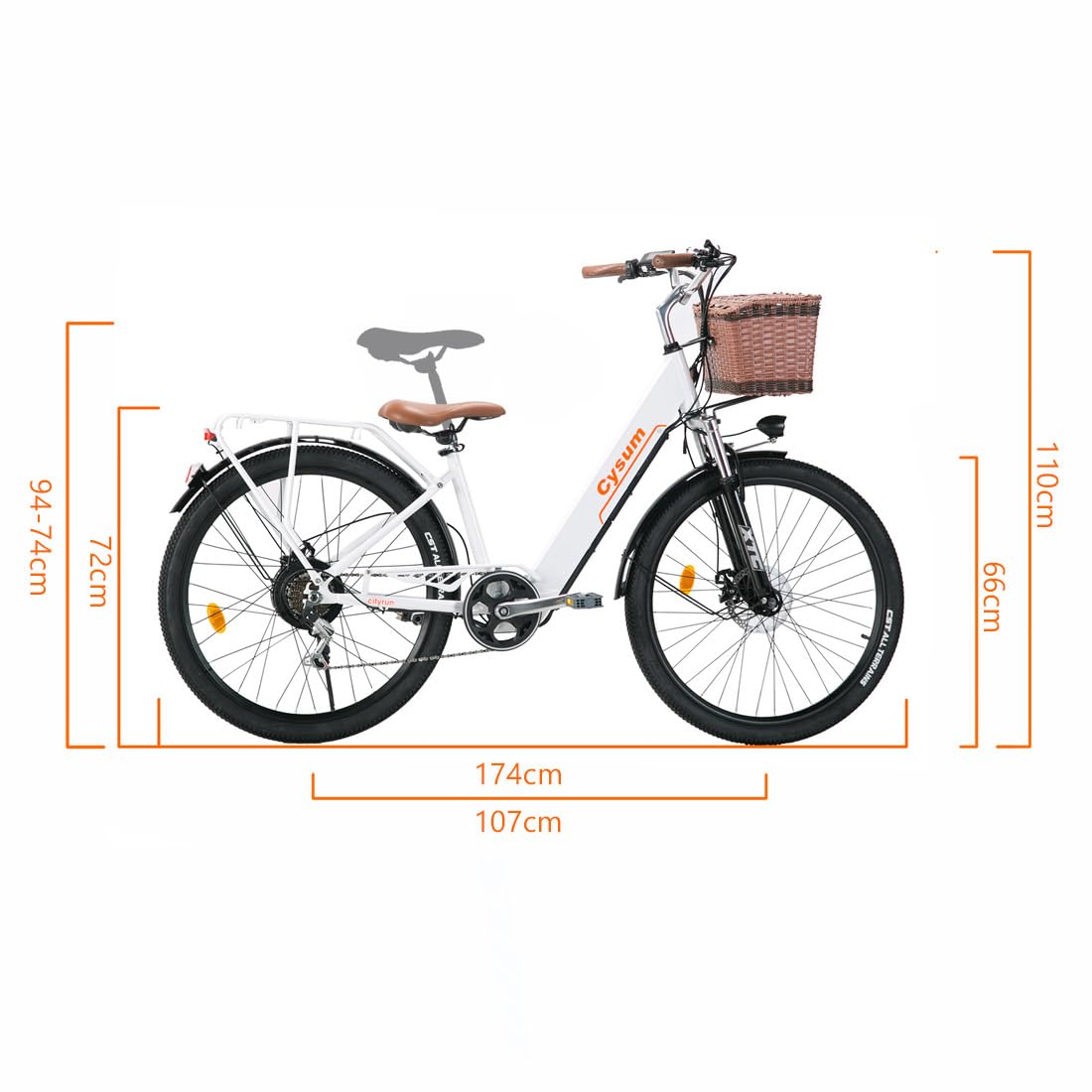 Bicicletta elettrica da donna da 26 pollici, batteria da 36 V e, autonomia di 80 km, bicicletta elettrica con pedalata assistita, cambio Shimano a 7 velocità, freni a disco (bianca)