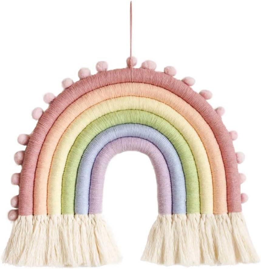 Woven Rainbow Wall Hanging 11 * 9.5 Inches,Girls Bedroom Playroom Nursery Wall Decorations (7-9)