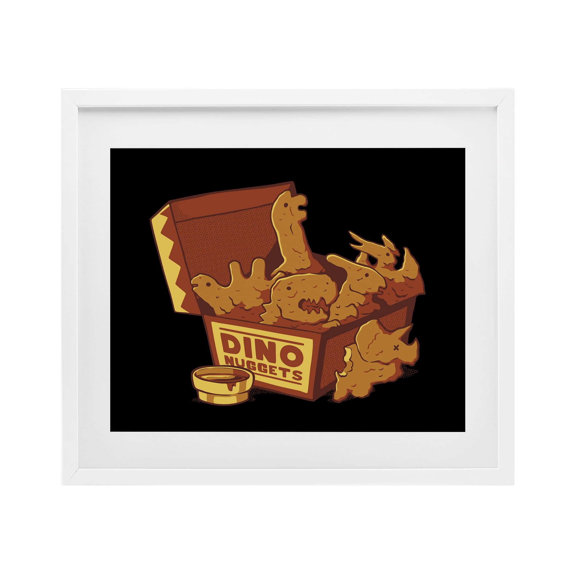 Stupell Industries Coastal White (Textured) 'Dino Nuggets With Sauce'| Framed Print Under Glass