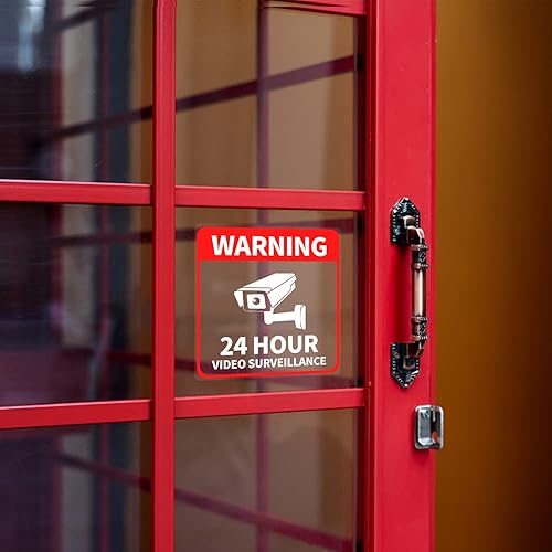 Miniatura 3 de Vinilo adhesivo de videovigilancia de 6 x 6 pulgadas, 24 horas, cámara CCTV, advertencia, seguridad, para ventana, puerta, negocios, paquete de 5