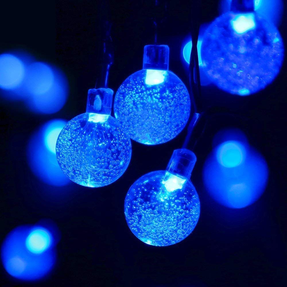 TTY Solar String Lights, 23ft Outdoor Garden Lights Solar/USB Powered, Waterproof 50 LEDs Crystal Ball Decorative Light for Tree, Patio, Yard, Wedding, Party, Indoor/Outdoor (Blue)