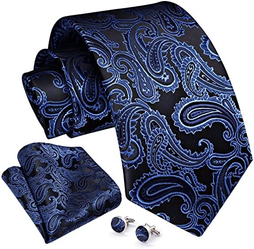 ENLISION Men's Ties Paisley Floral Tie and Pocket Square Cufflinks Set Classic Woven Necktie Wedding Party