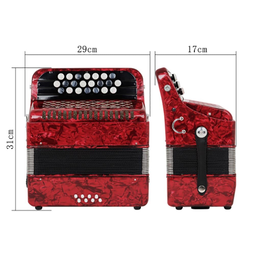 Fisarmonica, 22 tasti 8 bassi pulsante accordatura per principianti, cinghia da polso regolabile, strumento musicale portatile con borsa per il trasporto (rosso)