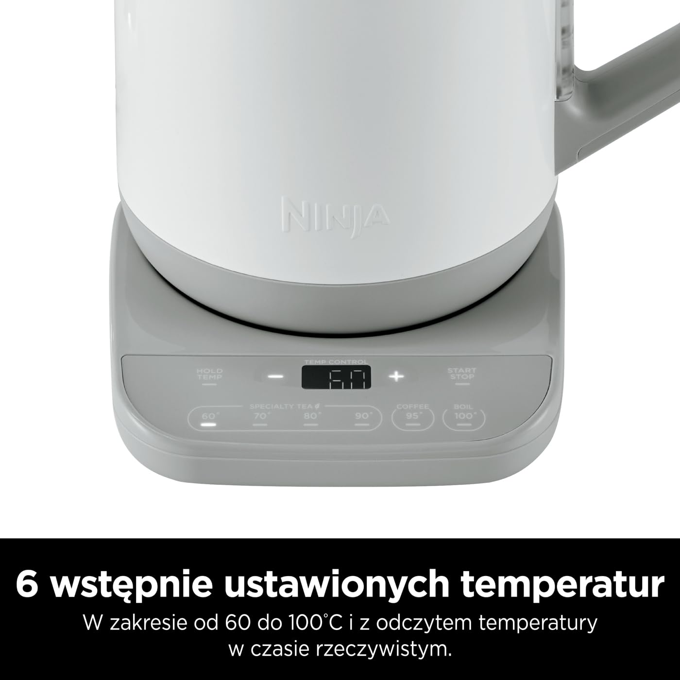 Ninja Czajnik Perfect Temperature, 1,7 l, wyświetlacz LED, czajnik elektryczny z funkcją szybkiego gotowania i różnymi ustawieniami temperatury, Biały, KT200EUWH