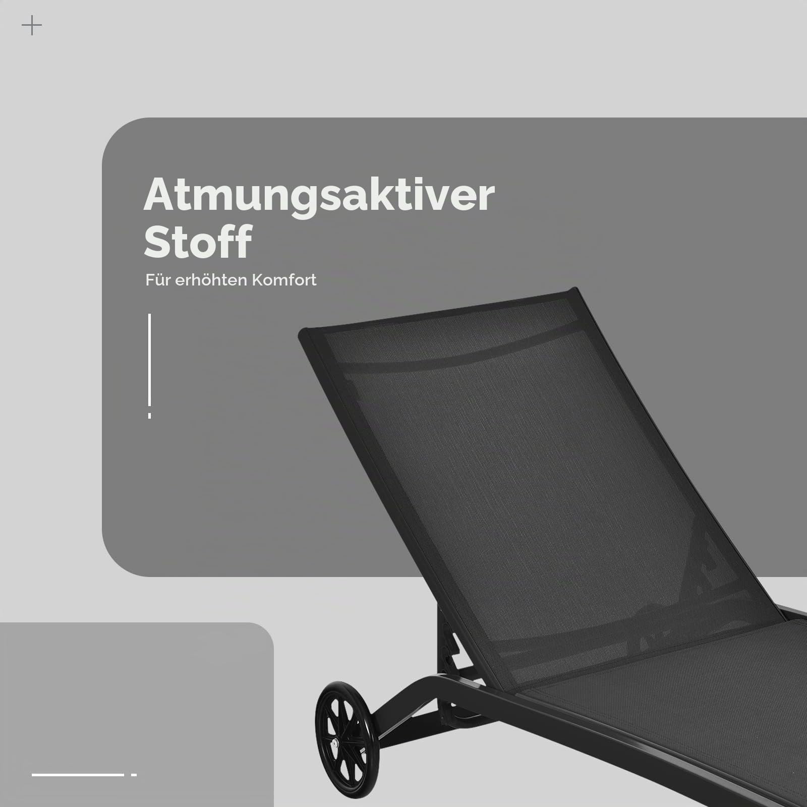 GIANTEX Sonnenliege, Gartenliege mit Rollen, Liegestuhl mit 6-Fach Verstellbarer Rückenlehne, Outdoor Liege für Garten, Balkon & Pool, belastbar bis 150kg, 191 x 61 cm (ohne Sonnendach, Schwarz)