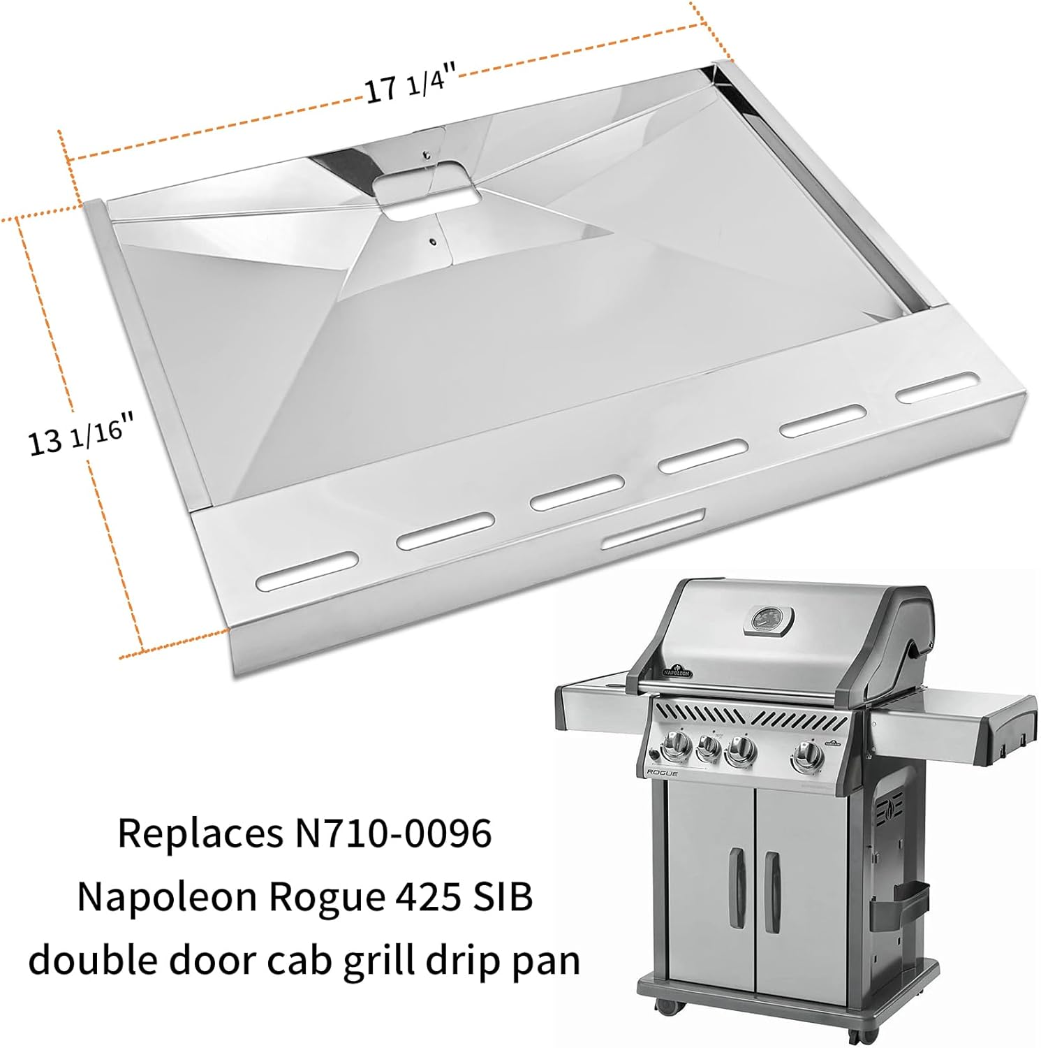 N710-0096 Grill Drip Pan for Napoleon Rogue 425 SIB Stainless Steel Grease Tray Replacement Parts for Napoleon R425SIB Legend LD3 (Double Door Cab) BBQ Grill Accessories