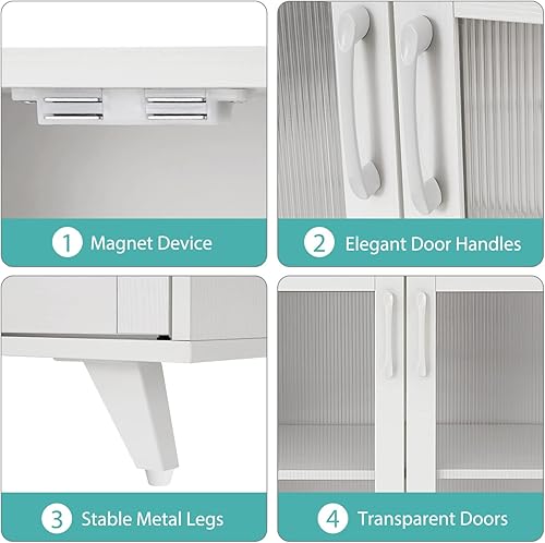 Miniatura 5 de Panana Kitchen Buffet Server Table Accent Sideboard Cupboard Server Buffet Console Table with Doors Cabinet (49inch, White) Blanco,Negro -