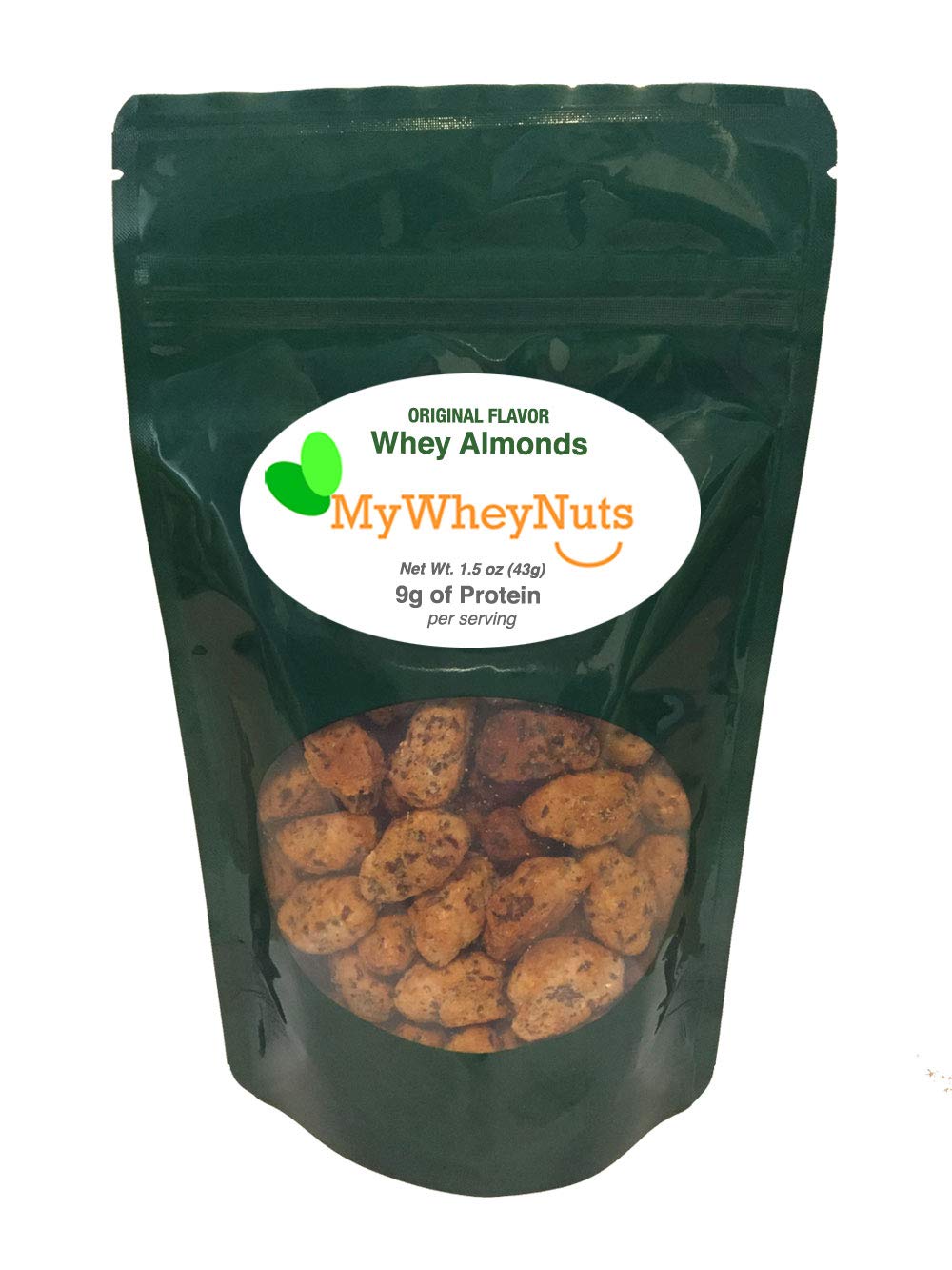 Whey Protein Almonds, Original Flavor - 8 Pack of 1.5oz Bags | 9g of Protein per Serving | About 2 Servings per Bag