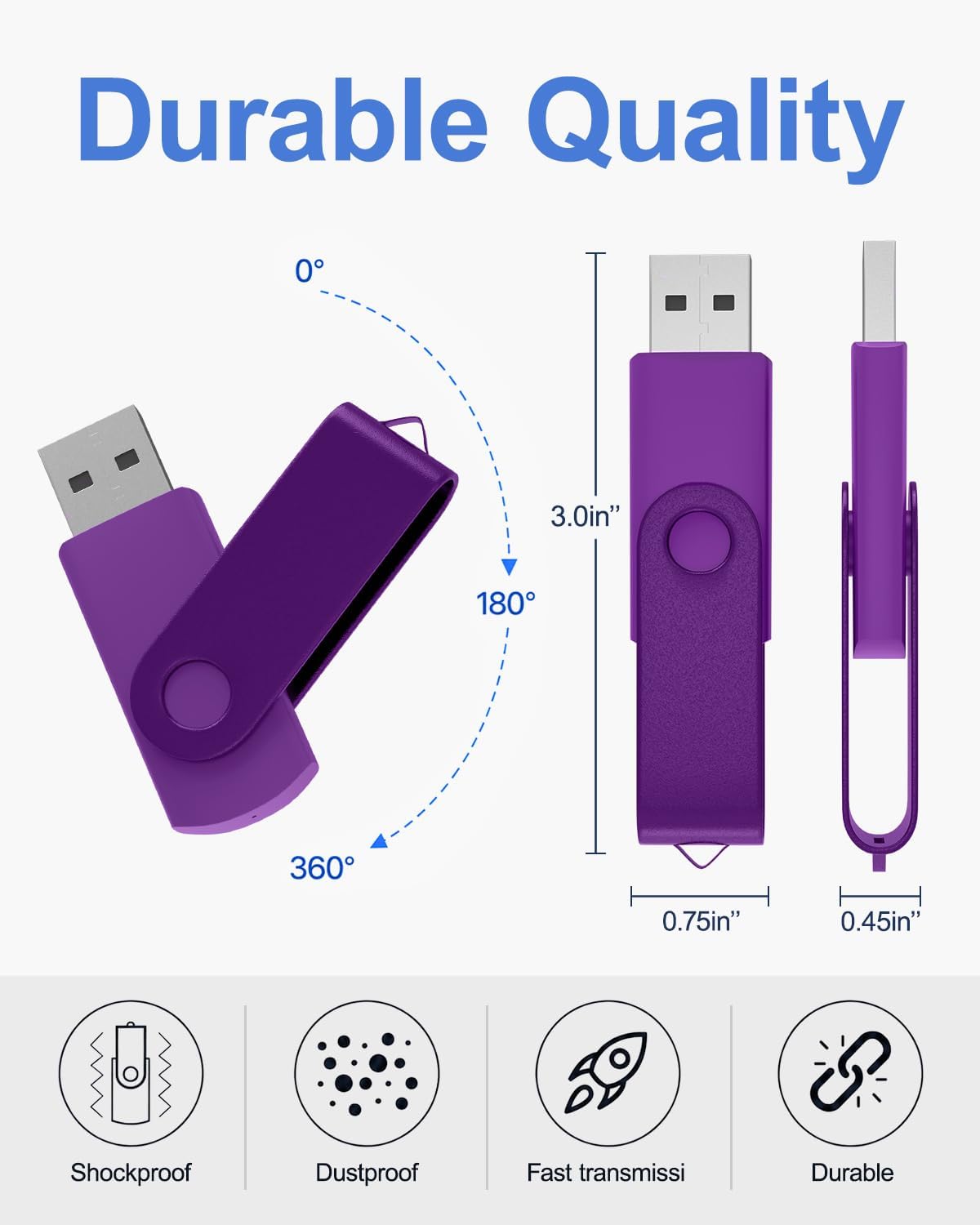 16GB USB Flash Drive 2-Pack,DGsolo Blue/Purple Thumb Drives + Lanyards image 3