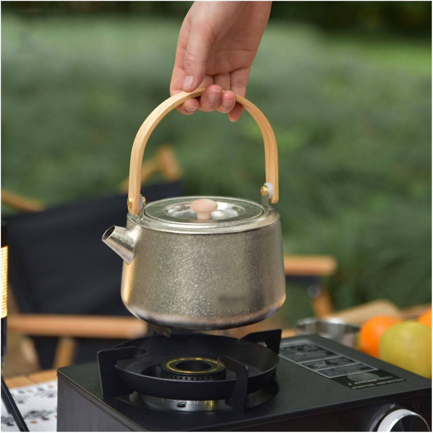 Camping Kettle 1.2L Titanium Camping Kettle Tea Pot Outdoor Hiking Kettle Pot with Folding Handle Ultralight Camping Kettle Camp Tea Coffee Pot Large Outdoor Hiking Kettle Pot Portable Camping Tea Ket