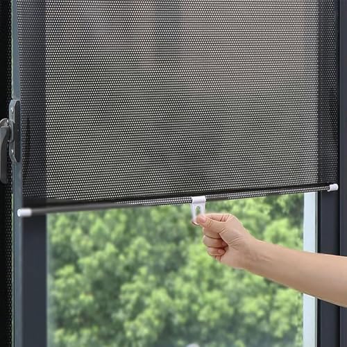 No Drilling Retractable Roller Window Shades with 3 Suction Cups, 27 x 49 Inchs UV Protection Blackout Blind Shade Temporary Cover Curtain for Living Room, Bedroom - Black