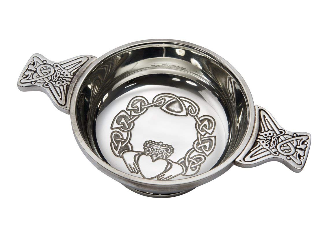 Wentworth Pewter Grand quaich en étain motif Claddagh bol dégustation whisky Burns