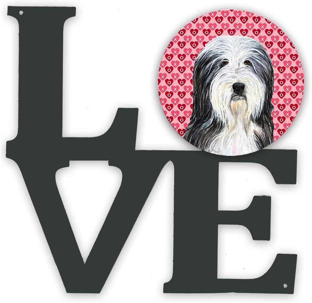 Caroline's Treasures SS4497WALV Bearded Collie Hearts Love and Valentine's Day Portrait Metal Wall Artwork LOVE Indoor Outdoor Art Decor Patio, Bathroom, Kitchen Colorful Aluminum and Black Steel Scul