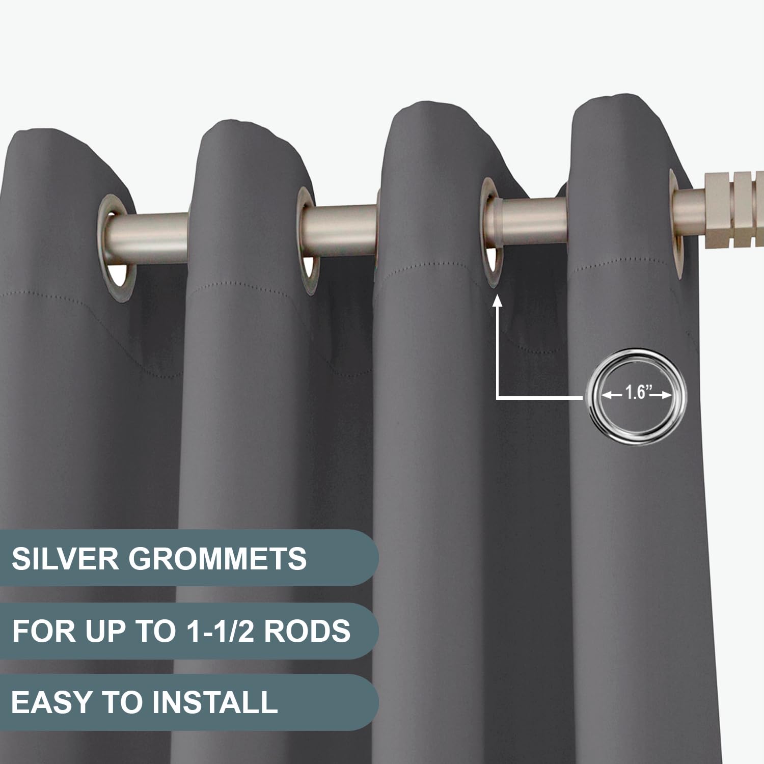 NIM TEXTILE Thermal Insulated Blackout Curtains, 90" Total Width, Room Darkening Window Panel Grommet Top Drapes - 2-Panels Set, 45" W x 84" L, Dark Grey