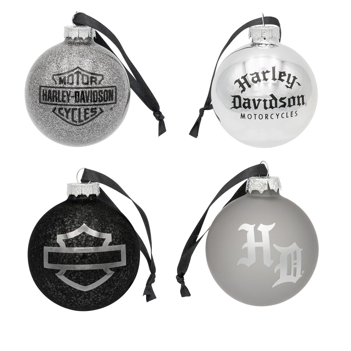 Harley-Davidson Holiday Old English 4-Pack 2.5" Glass Ball Set, HDX-99312