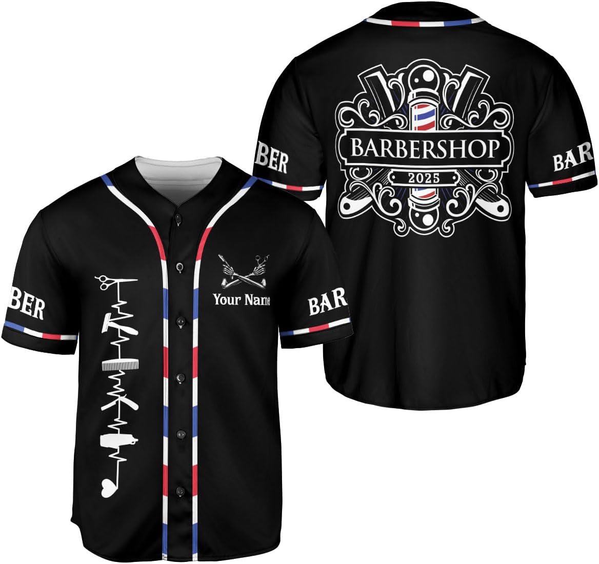 Personalized Barbershop Baseball Jersey, Barber Shirt, Hairdresser Barber Shirt, Hairstylist Jersey Gift for Barber