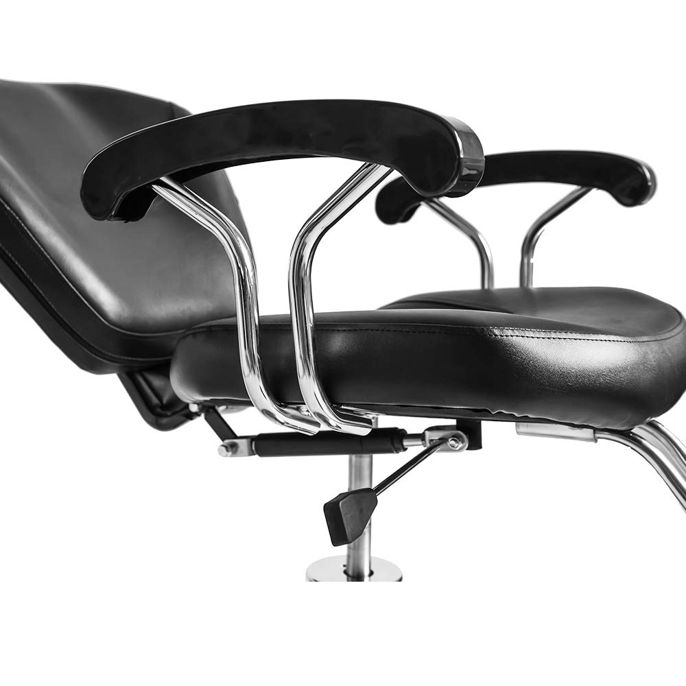 Sedia da parrucchiere, sedia da barbiere reclinabile idraulica in pelle PU a 360° con poggiapiedi cromato per salone professionale e casa, 90 x 65 x 100 cm, nero