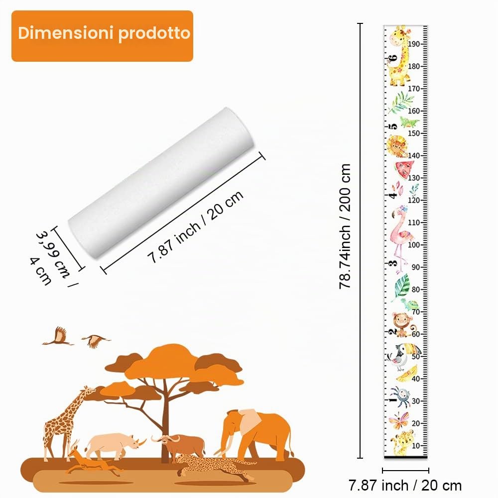 Misura Bambini Parete Rimovibile Legno 20x200 cm Grafico Crescita Altezza Decorazione Murale Vivaio