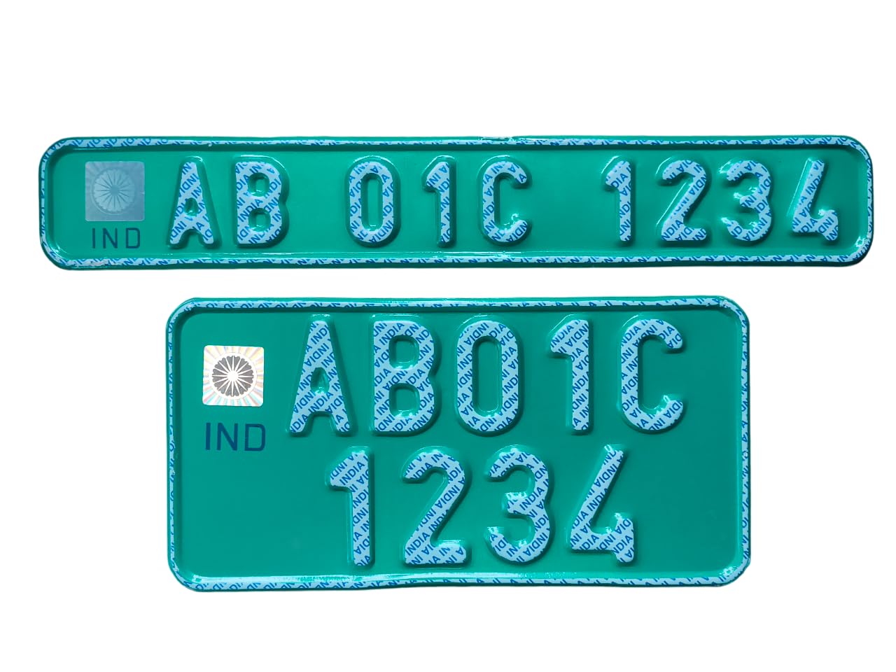 Electric Bike Number Plate Set – Embossed & IND Style | Non-HSRP | Reflective Green Aluminum EV Number Plate for All Electric Bike & Scooters-image-31
