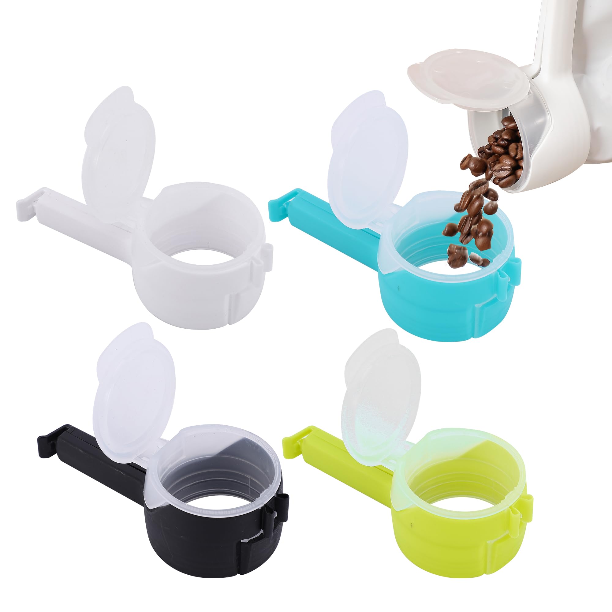 YVEY 4PCS Food Bag Clips with Pour Spout, Durable Plastic Sealing Clips for Snacks, Cereal, Pet Food – Easy Pour Bag Clips