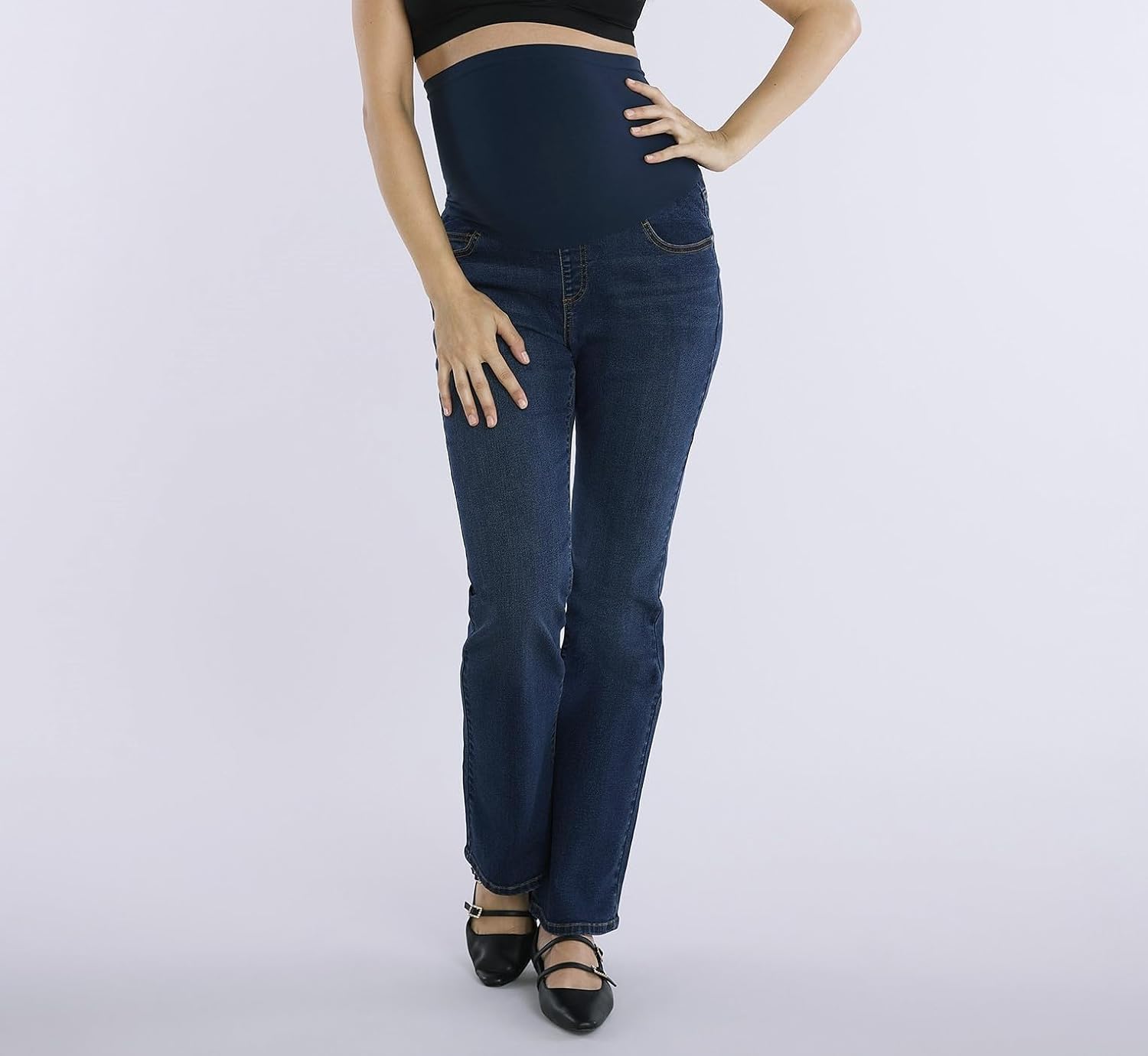 Motherhood Maternity Womens Super Stretch Secret Fit Over The Belly Bootcut Pregnancy Jeans - Image 2