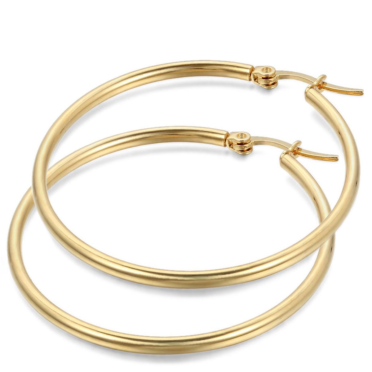 JewelryWe Pendientes de Aros Grande Circulos Huggies, Acero Inoxidable Pendientes de Mujer Dorados, Retro Vintage Pendientes Grandes Diseño Elegante 34mm