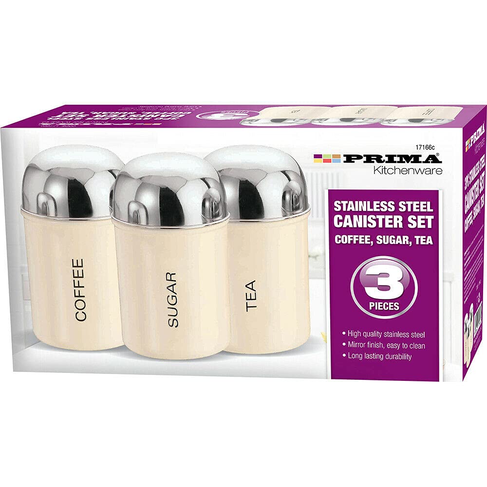 NEW 3PC CREAM CANISTER SET COFFEE TEA SUGAR JAR LID CANISTERS STORAGE KITCHEN