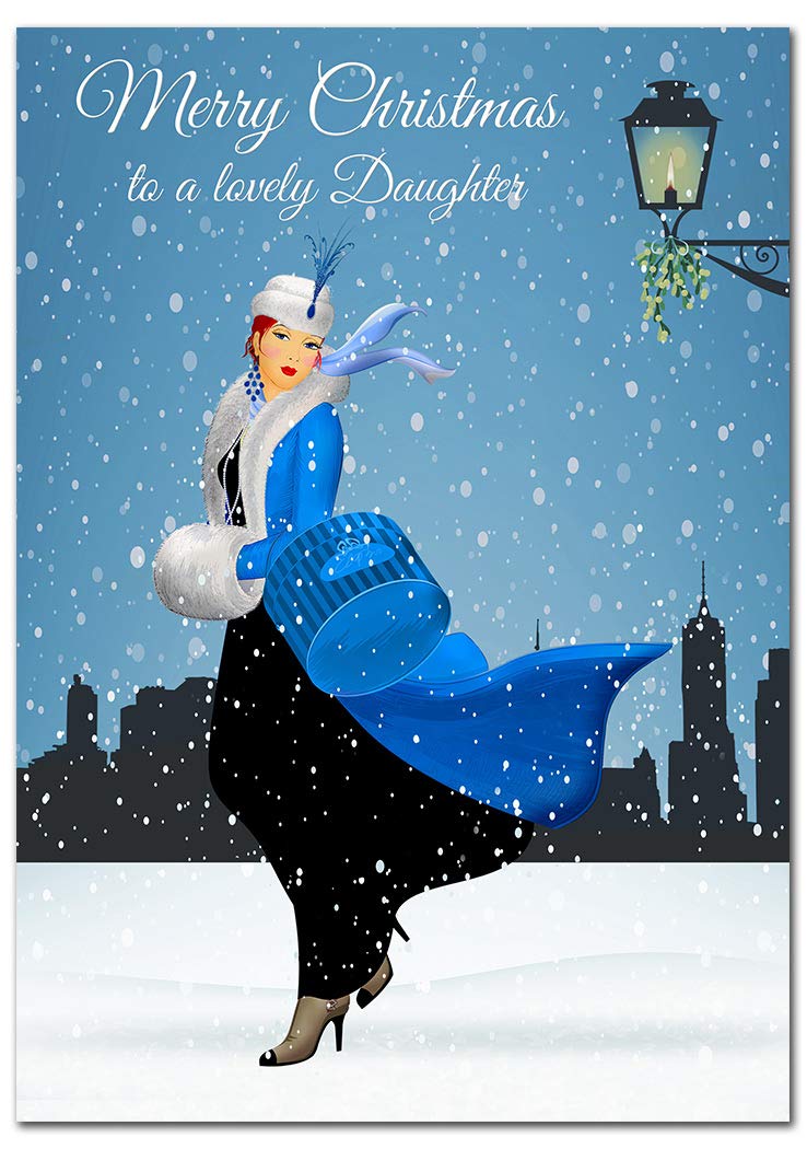 Large Daughter Christmas Card - Extra Big thick XL size - Special Retro Happy Merry Xmas - Luxury Greetings Traditional Wishes - Very Unusual - A4 29.7 x 21cm - Eco-Friendly - Made in UK