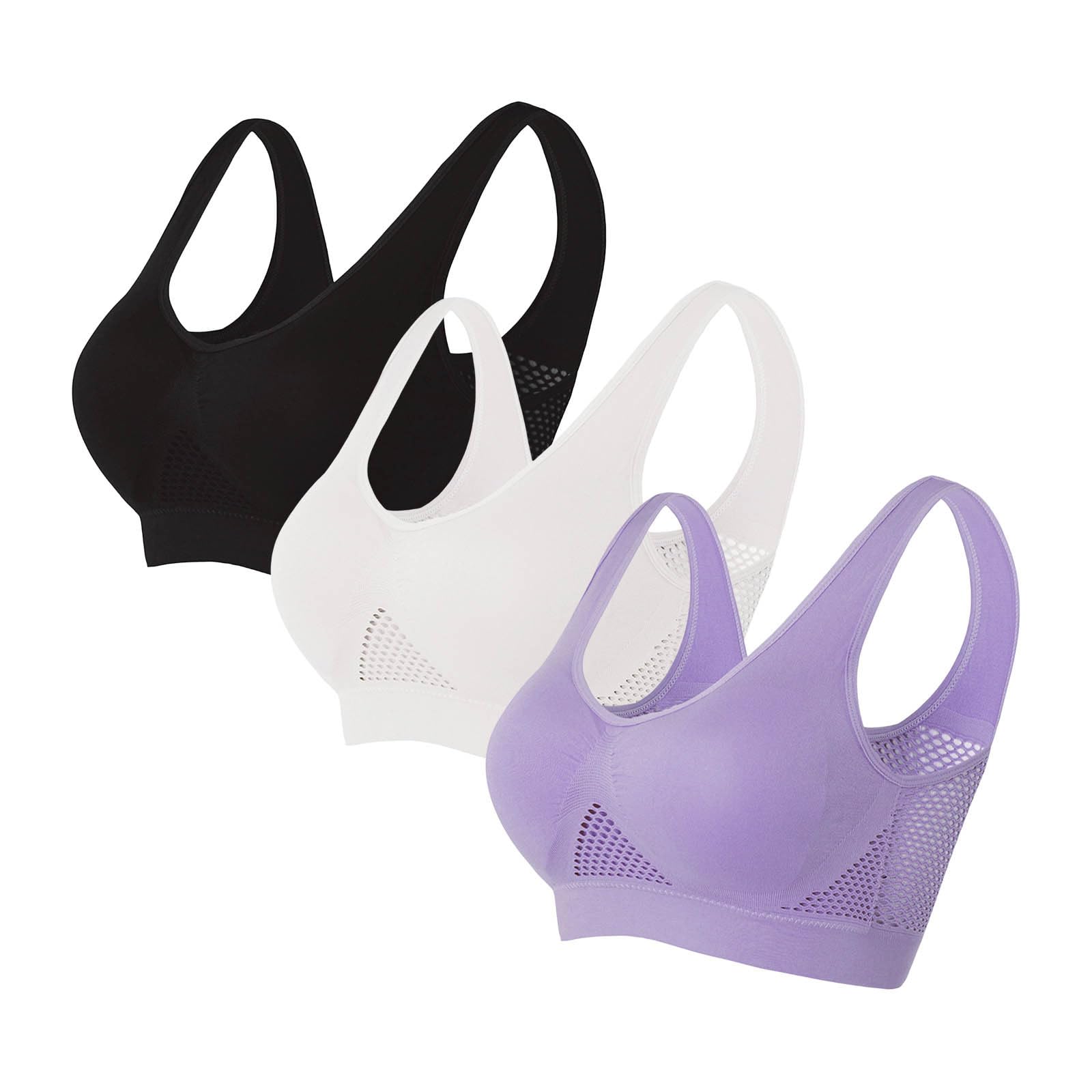 3 Pack Sports Bras Women Multipack High Support Running Wireless Bras Plus Size Minimiser Bra Non Wired Push Up T-Shirt Bra Full Coverage Gym Yoga Crop Tops with Removable Pads