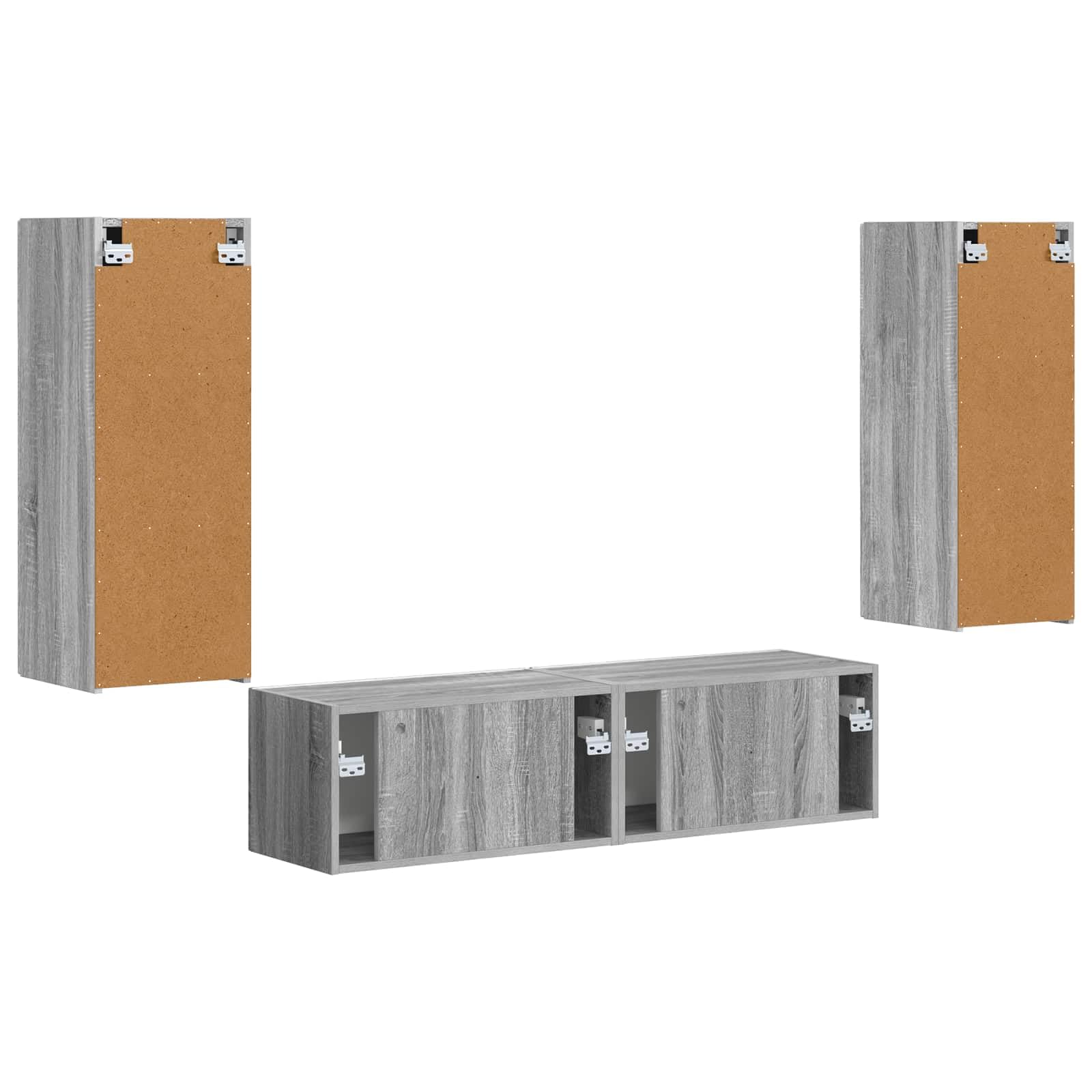 TV-Schrankset Wandmontiert 2-teilig, Graues Sonoma Holzwerkstoff, Modernes Media-Center für Wohnzimmer, Elegante Aufbewahrung, Platzsparendes Design